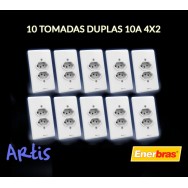 KIT 10 TOMADAS DUPLA 10A 4X2 - ENERBRAS ARTIS BRANCO - KIT10EA